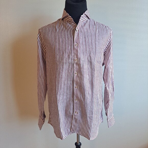 NEW Stenstroms Striped Red Button Down 100% Linen Dress Shirt Size L - Picture 5 of 16